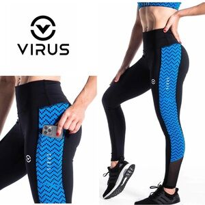 Virus Black Leggings with Blue Pattern